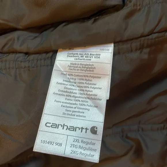 Carhartt Men’s Thinsulate Coat Size 2XL  New without Tags  60% cotton 40% poly - Picture 5 of 7